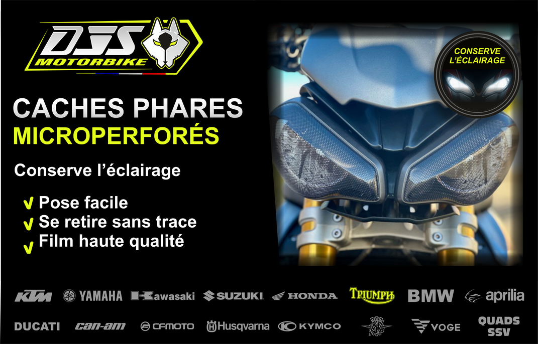 Caches phares moto microperforés BMW  – protection optique qui conserve la luminosité