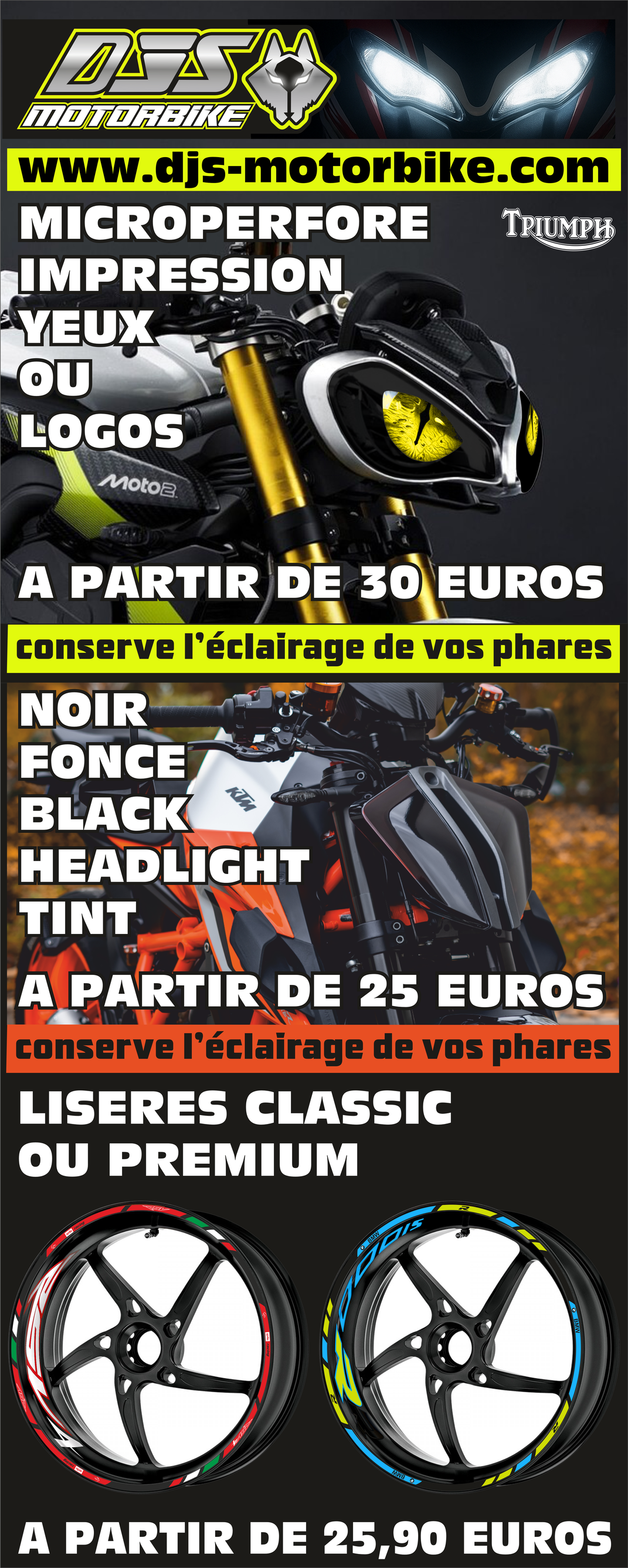 Caches phares moto microperforés et personnalisés / liserés de jante – DJS Motorbike