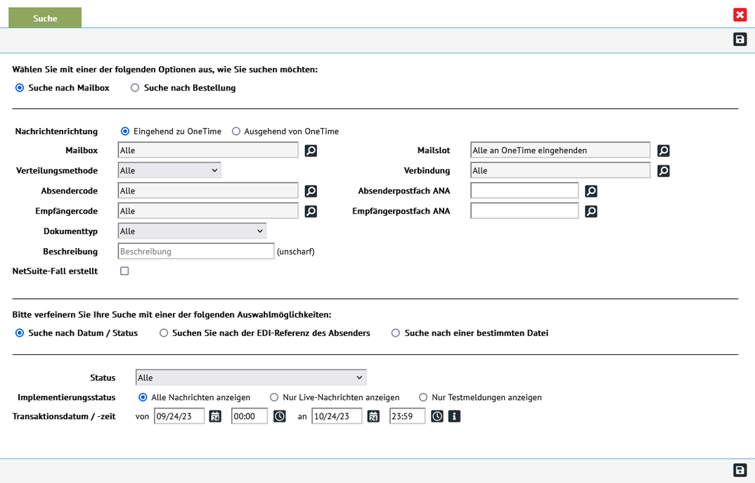 Suchmaske der neuen ONETIME-Plattform