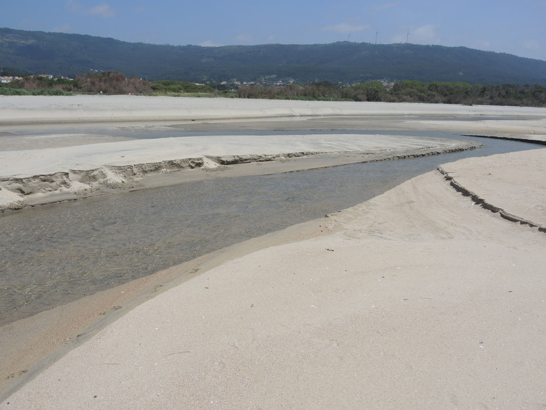 Klaine Flüsse die am Strand münden kosten viel Zeit, da die Füße müssen wieder trocken und absolut sandfrei sein.