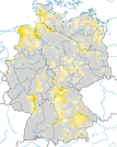Karte zur Verbreitung des Blaukehlchens in Deutschland während der Brutzeit.