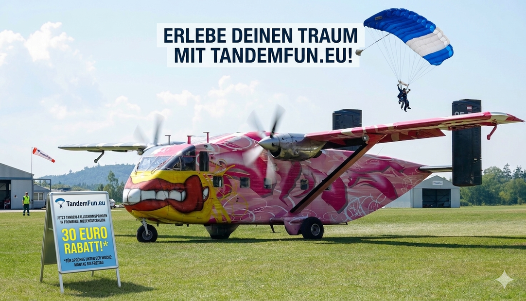 Rabatt Tage von Montag bis Freitag sparen in Skydive Pink Klatovy - Tandemsprung günstig 