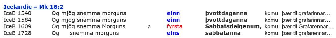 Mark 16:2, Icelandic Bibles, Sabbath resurrection