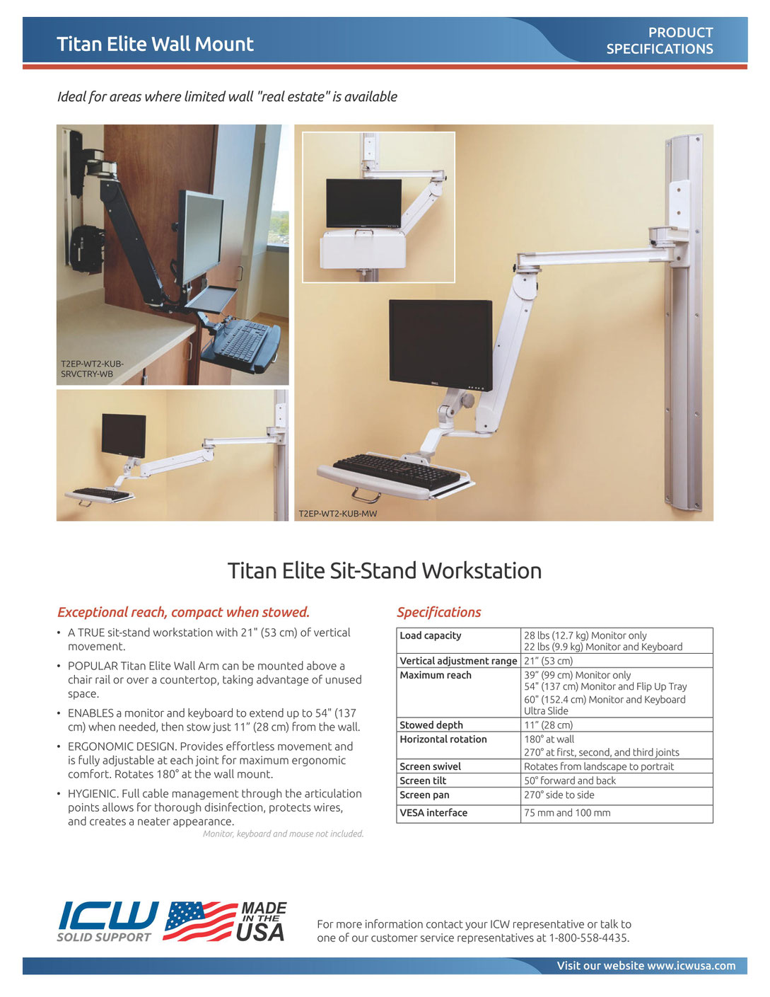 Titan Eliteシリーズ | ウォールマウント ロングモニターアーム プロダクトシート | ICWUSA