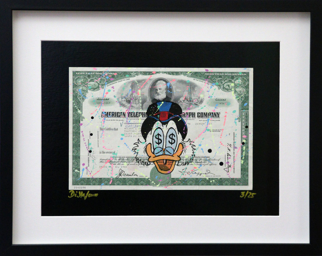 Donald-Aktie, Mixed Media, 50 x 40 cm