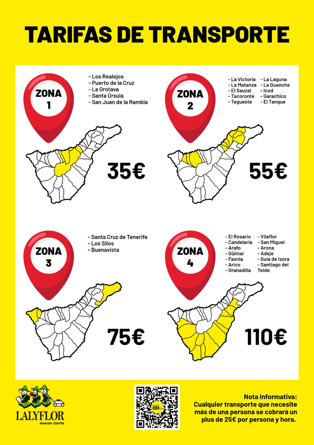 Tarifas de transporte - Lalyflor Garden Center en Tenerife