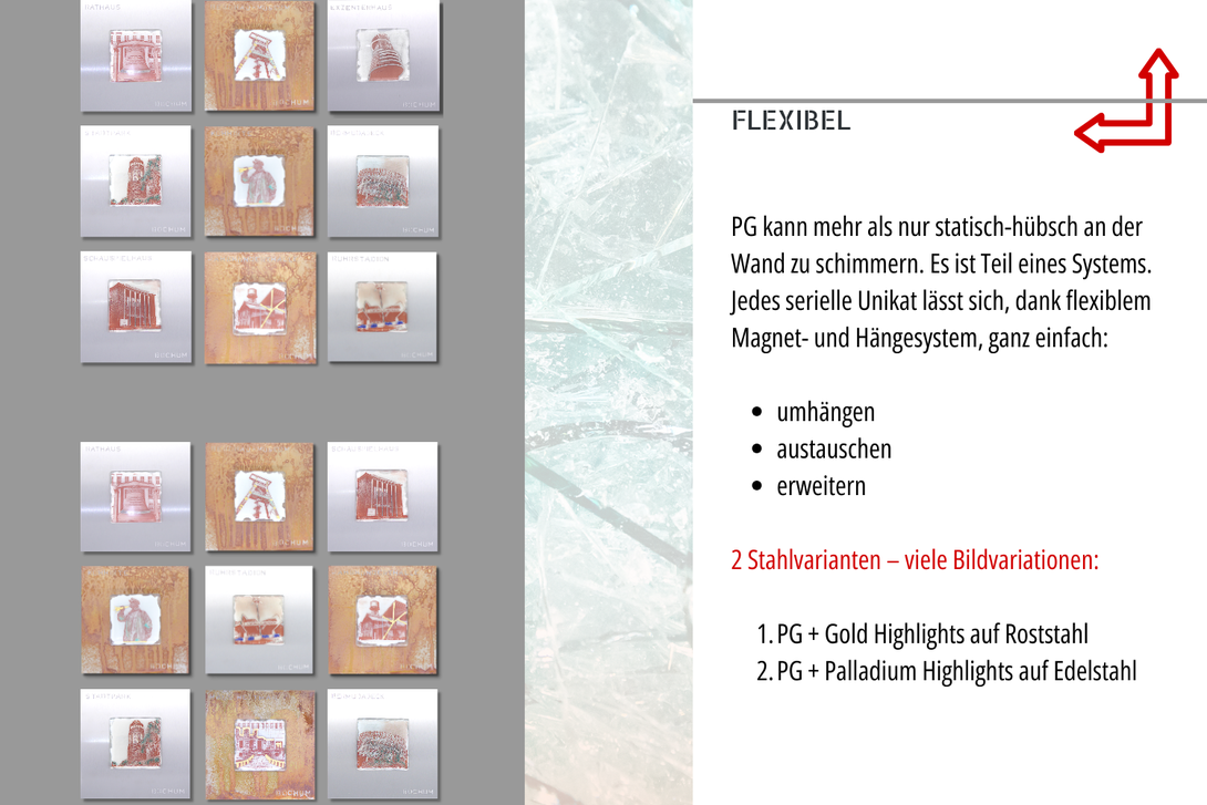Infografik: Flexibles Design zum Mitgestalten: 2 Stahlvarianten – viele Bildvariationen.