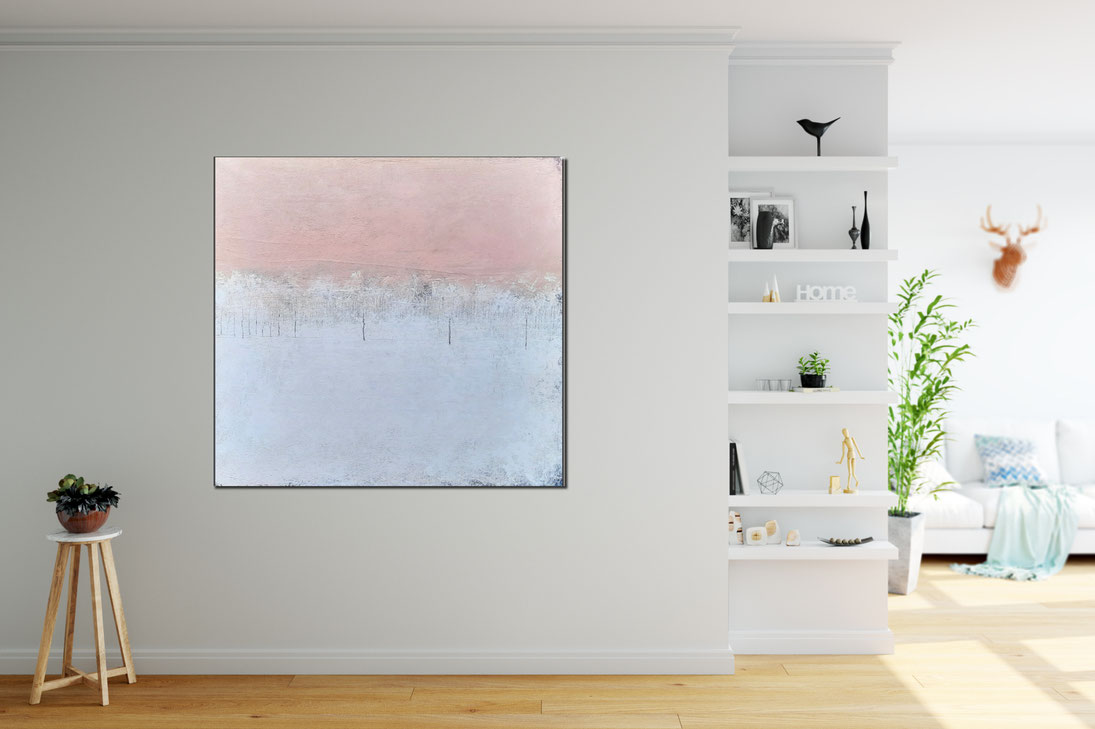 100 x 100 cm Bild mit Weiss und Altrosa