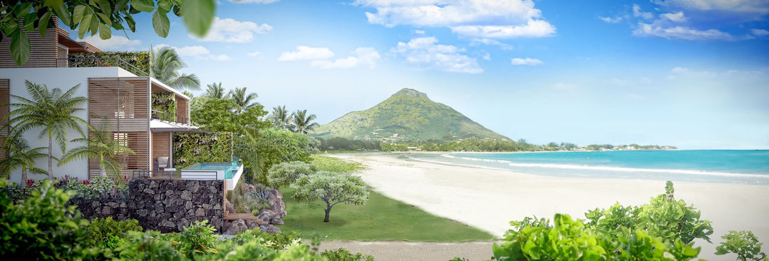 Nouveau Programme immobilier RES d'appartements vue mer et pied dans l'eau sur la plage de TAMARIN ILE MAURICE