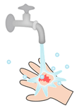手の傷の汚れを流水で落とす