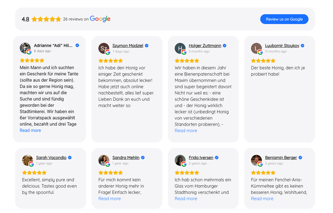 Hamburger Stadthonig, Hamburger-Stadthonig, Honig, Google-Bewertung, Stadthonig.