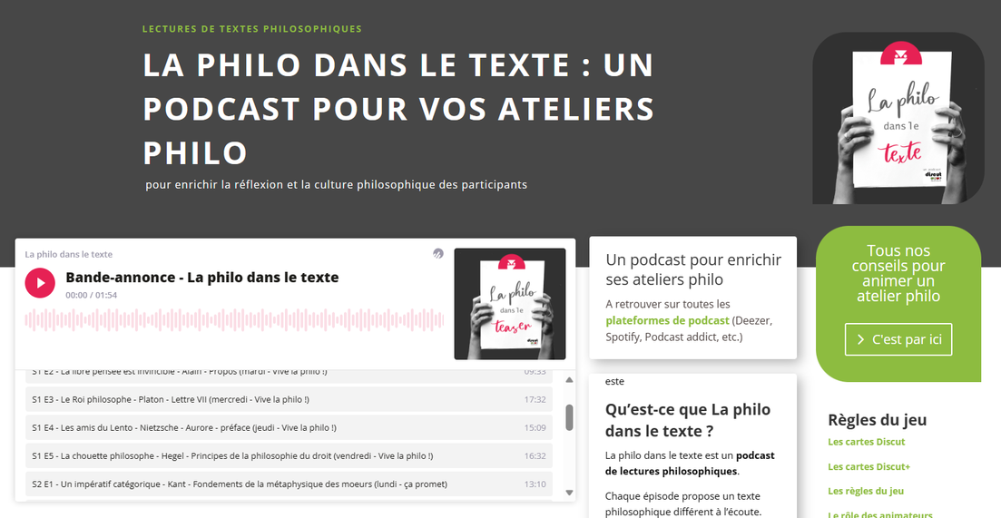 Discut. Pratique philosophique. Philosophie pour enfants. Podcasts. La philo dans le texte. Ateliers philo.