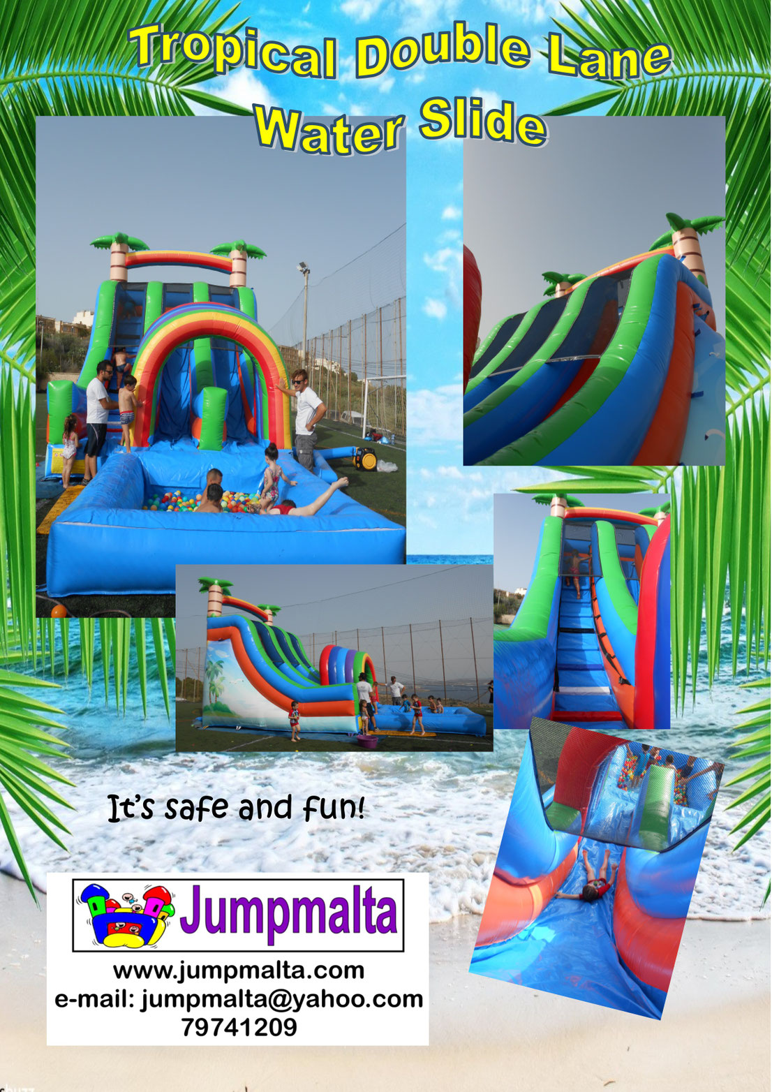 TROPICAL DRY/WATER SLIDE Bouncy castle hire Malta and Gozo