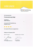 Fewo-Heigl 4-Sterne Klassifizierungsurkunde vom DTV bis 2019