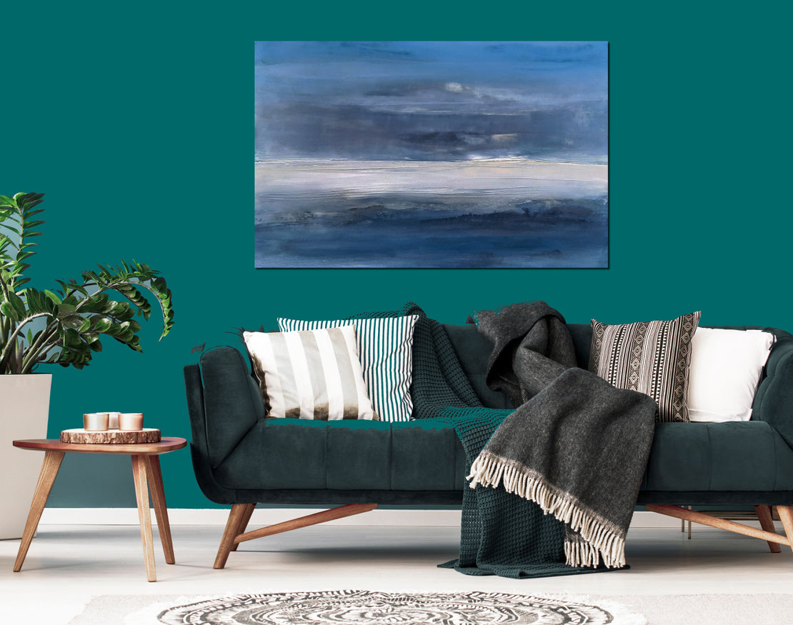 landschaftsbild - blau weiss petrol graublau beige