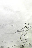Mann spielt ein ballspiel am strand, zeichnung füller