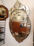 Ancien grand miroir vénitien octogonal à pare close