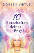 Weiblicher Engel umgeben von rosa-weiß-goldenem Licht. Über ihm schwebt eine durchsichtige Kugel