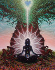 Power der Kundalini führt zur Erleuchtung, Chakren, Herz, Baum, Meditation, Blumenwiese, Universum in dir
