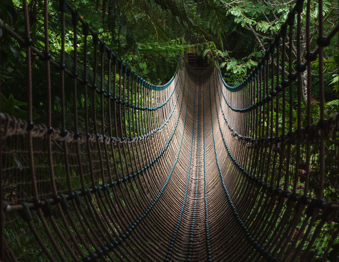 Burmesische Hängebrücke im Park The Lost Gardens of Heligan in St Austell in Cornwall, England