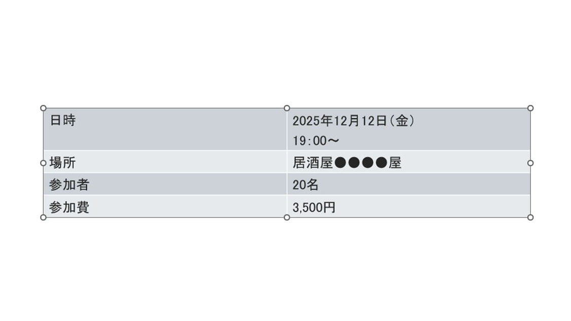 パワーポイントで文字の位置が微妙にズレてしまうのは、「表で作成する」で簡単に解決できます。