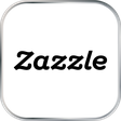 Ein weißer Button mit silbernem Rand. In der Mitte ist der Firmenschriftzug von Zazzle in schwarzer Farbe zu sehen.