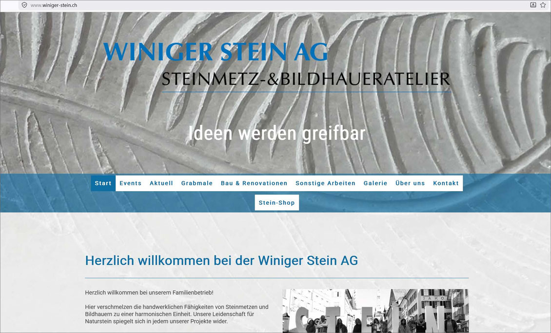 Fabian Winiger Steinmetz & Bildhaueratelier, Hombrechtikon - Umsetzung mit Responsive Design CMS für PC's, Tablets und Smartphones.