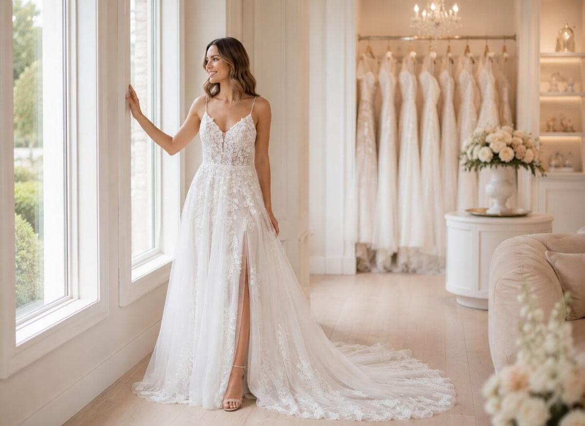 Private Brautkleidanprobe in moderner Boutique