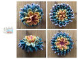 gehäkelte Muttermund-Blume in Regenbogen-Farben 2 - verschiedene Ansichten: seitlich, geschlossen, offen