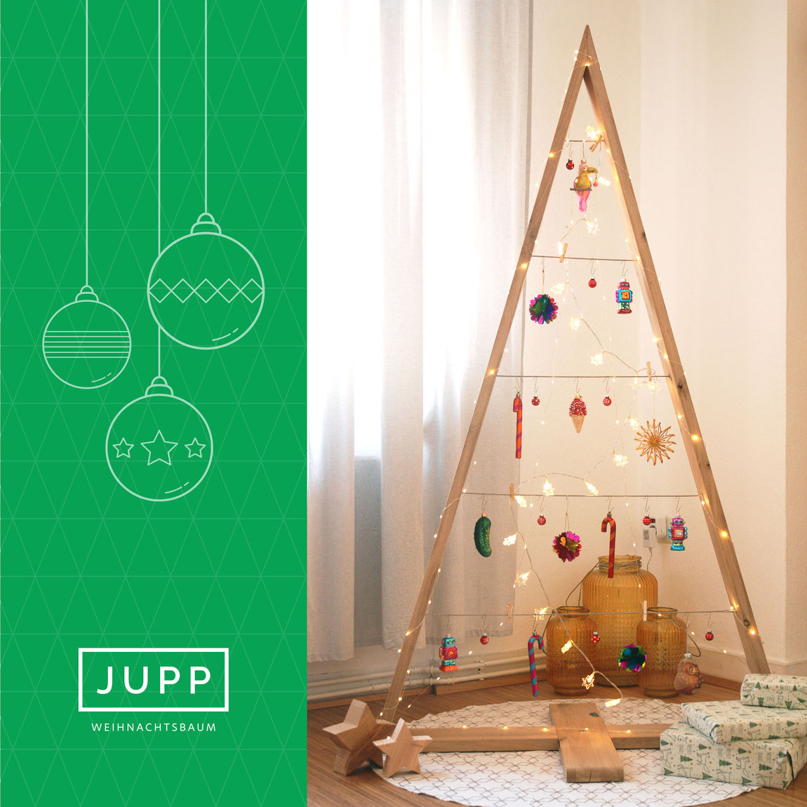 JUPP nachhaltiger Weihnachtsbaum geschmückt