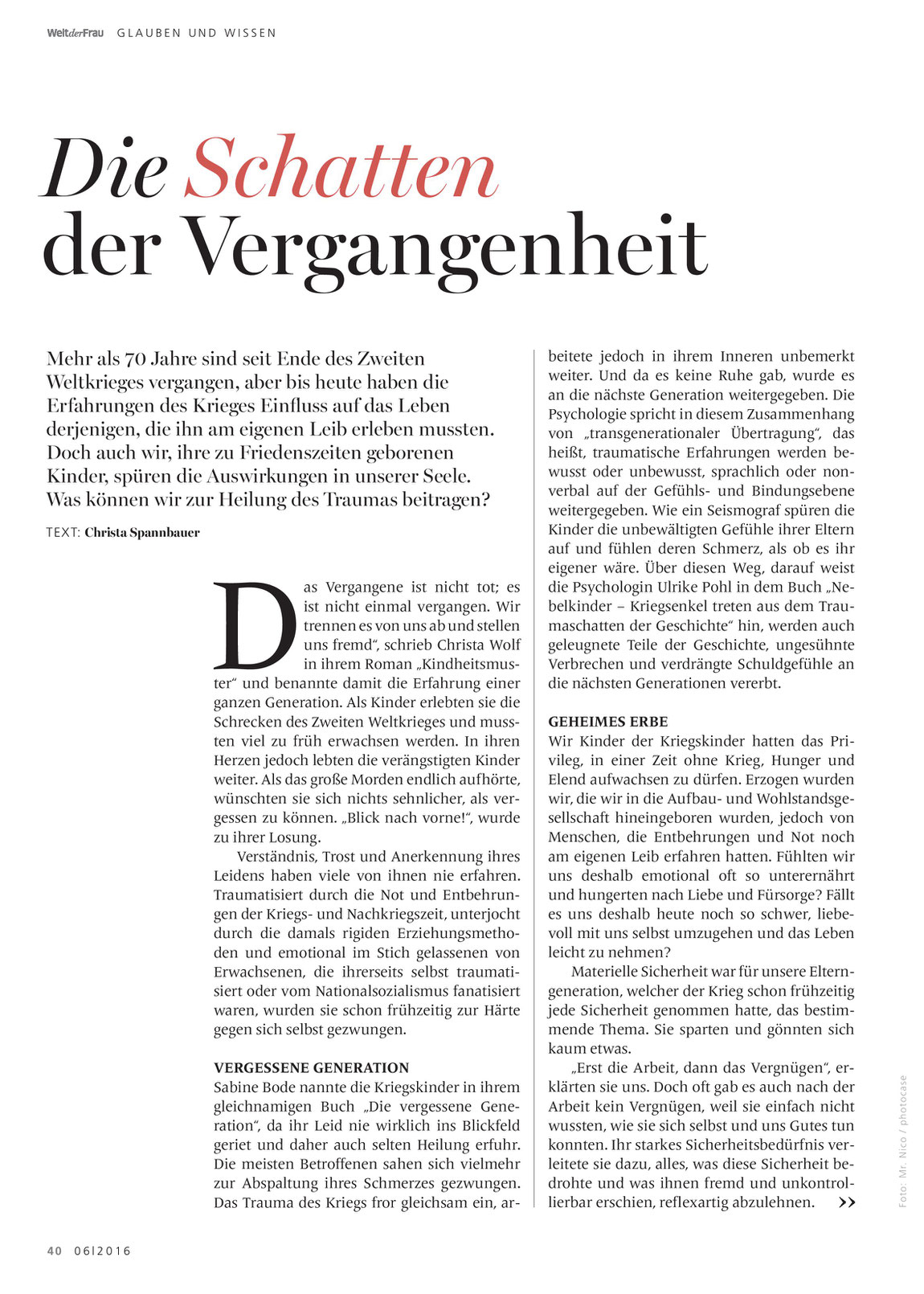 Der Artikel von Christa Spannbauer beleuchtet die Traumaspuren des 2. Weltkriegs in unserem Leben heute