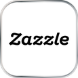Ein weißer Button mit silbernem Rand und abgerundeten Ecken. Er präsentiert auf der weißen Fläche in Schwarz das Logo und den Schriftzug der Firma Zazzle.
