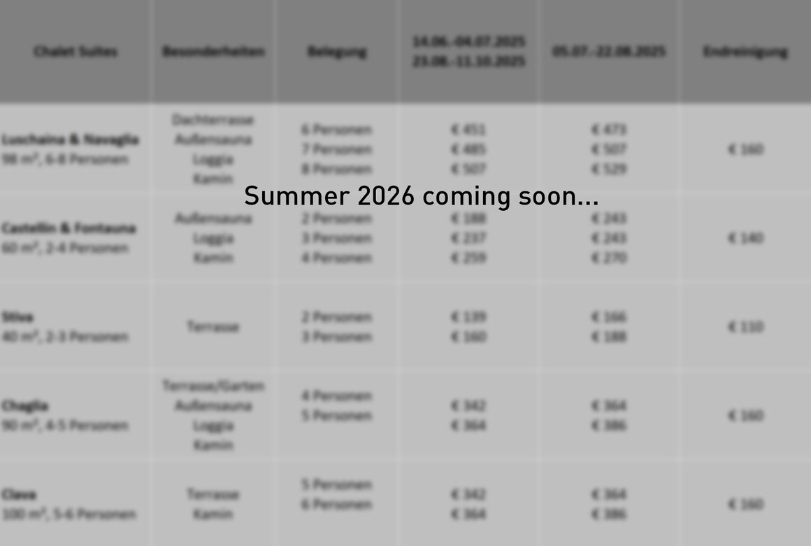 Preisliste Sommersaison Fiss