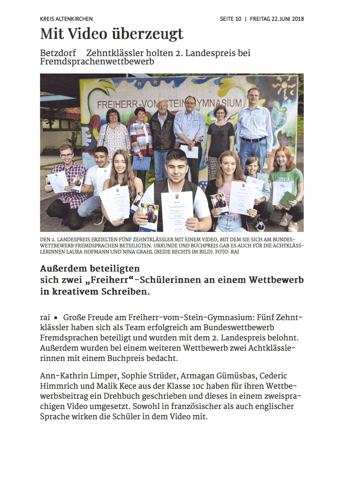 Siegener Zeitung, 22.06.2018