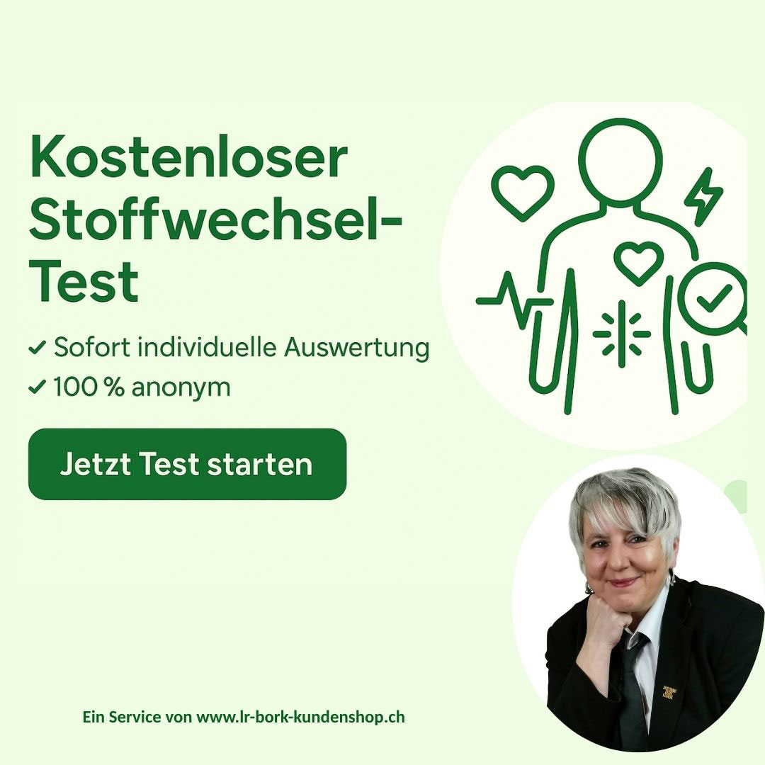 „Kostenloser Stoffwechsel-Test Banner – Sofort individuelle Auswertung, 100 % anonym, jetzt Test starten – Ein Service von www.lr-bork-kundenshop.ch mit Jacqueline Bork“