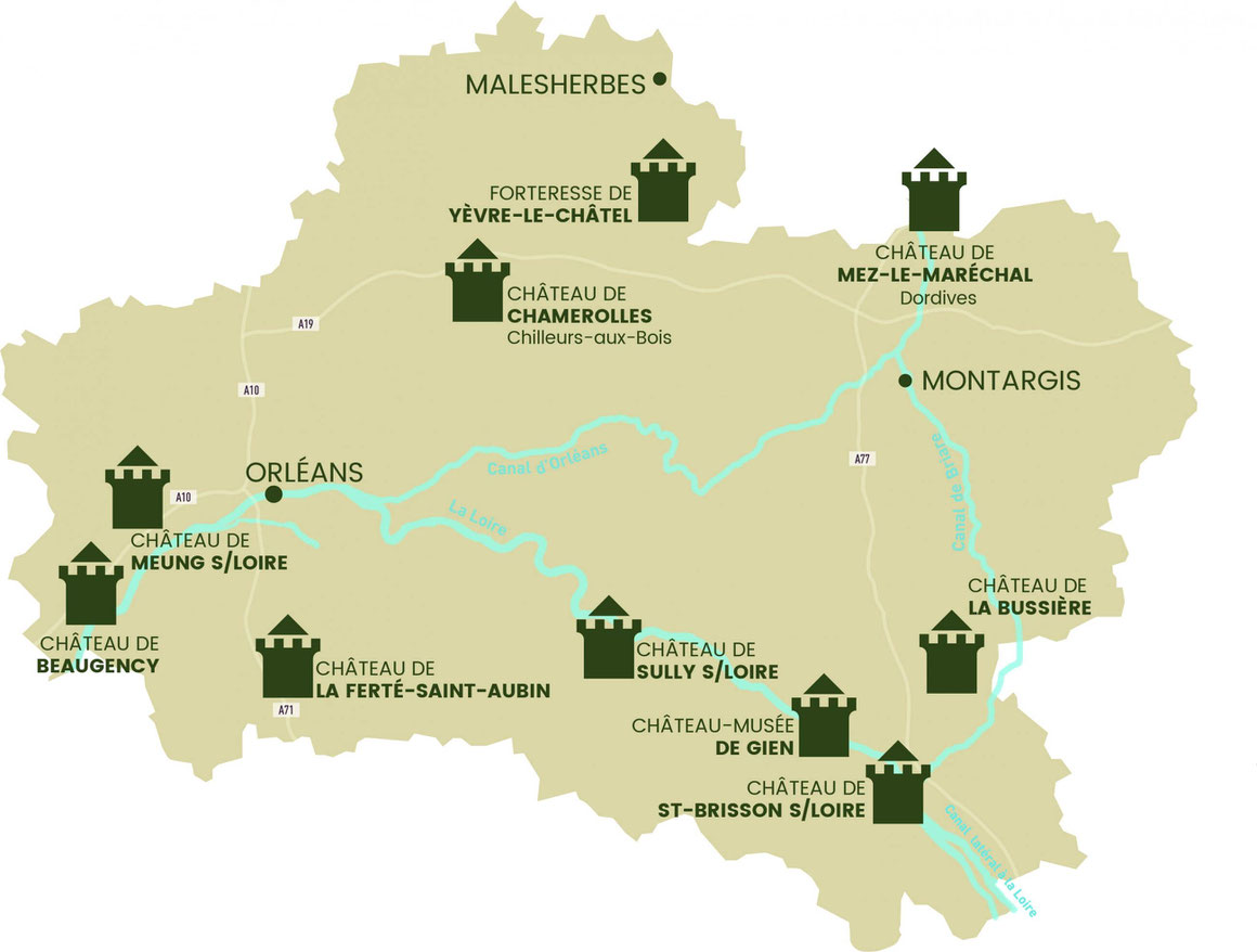 Carte touristique des châteaux du Loiret