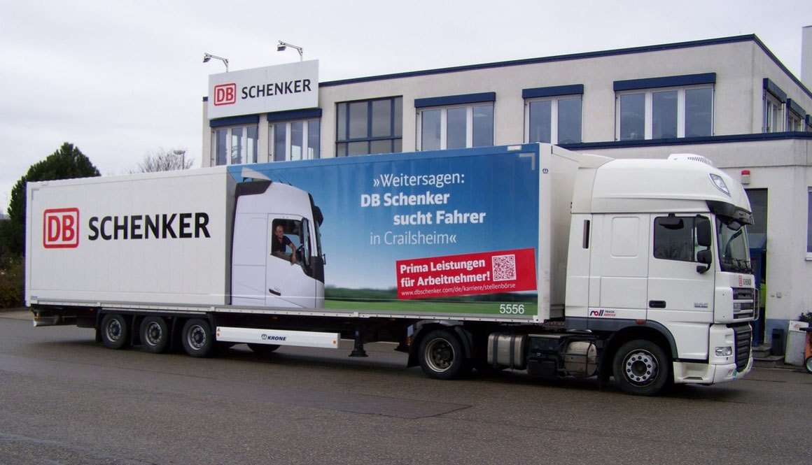 LKW Beschriftung Transporter und Firmenbeschriftung, Teilbeklebung und Vollverklebung - DB Schenker - Blickwerbung aus Crailsheim