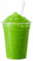 Grüner Slush-Eis Becher Waldmeister mit Trinkhalm als auswählbare Slush-Sorte