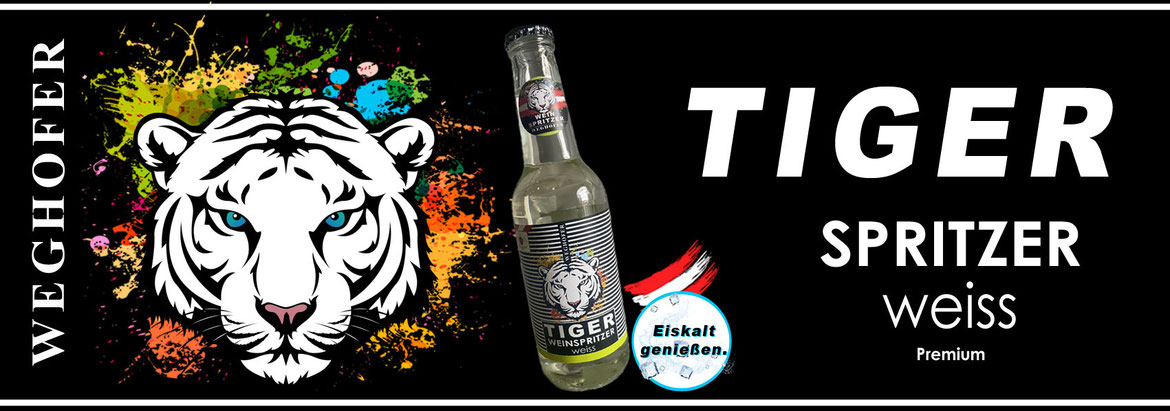Tiger Spritzer, Weinspritzer in Flasche, 0,33 Liter Spritzer weiß Flasche, Weghofer Tiger Vösendorf, Holunder Spritzer, Spritzer weiss, Abholung, ab Hof Verkauf