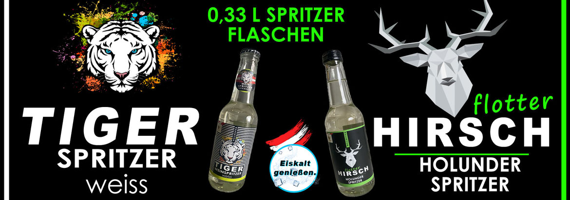 Weißer Spritzer, Holunder Spritzer, Kaiser, Tiger Spritzer, Hirsch Spritzer, Spritzer weiß, Vösendorf, Mödling, Wien-Süd, Spritzer Flaschen, Eiskalt genießen, 0,33 Liter Flaschen