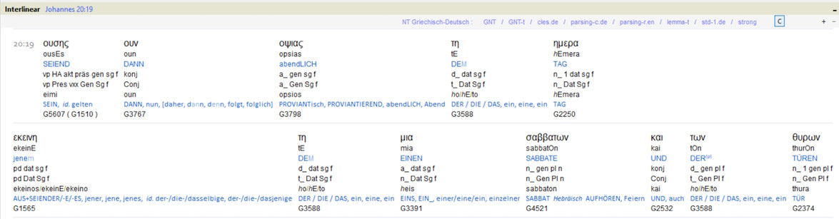 Joh 20,19, Interlinear-Übersetzung Griechisch Scripture4All, Sabbat auferstehung