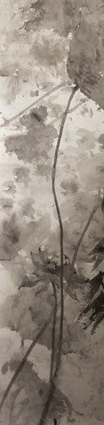 盛塘荷2 LONG LOTUS 2 175X50CM 纸本水墨与矿物色 INK & MINERAL COLOR ON PAPER 2005 (收藏于上海 COLLECTED IN SHANGHAI)