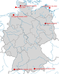 Karte zu den Beobachtungsorten der Korallenmöwe in Deutschland