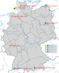 Karte zu den Beobachtungsorten der Korallenmöwe in Deutschland