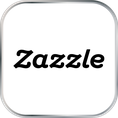 Ein weißer Button mit grauem Rand. Auf der Fläche ist mittig das Logo von Zazzle.