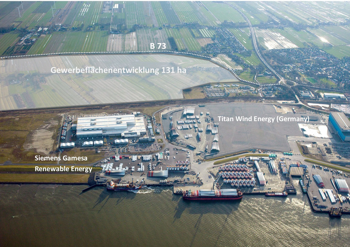 Aktuelle Ansicht 2026: Deutsches Offshore-Industrie-Zentrum Cuxhaven / zukünftige Gewerbeflächen