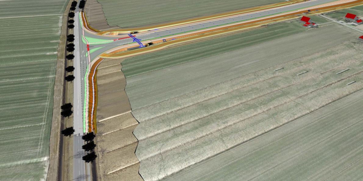 B 73 mit Abbiegespur und Einmündung in das zukünftige Gewerbegebiet F 90