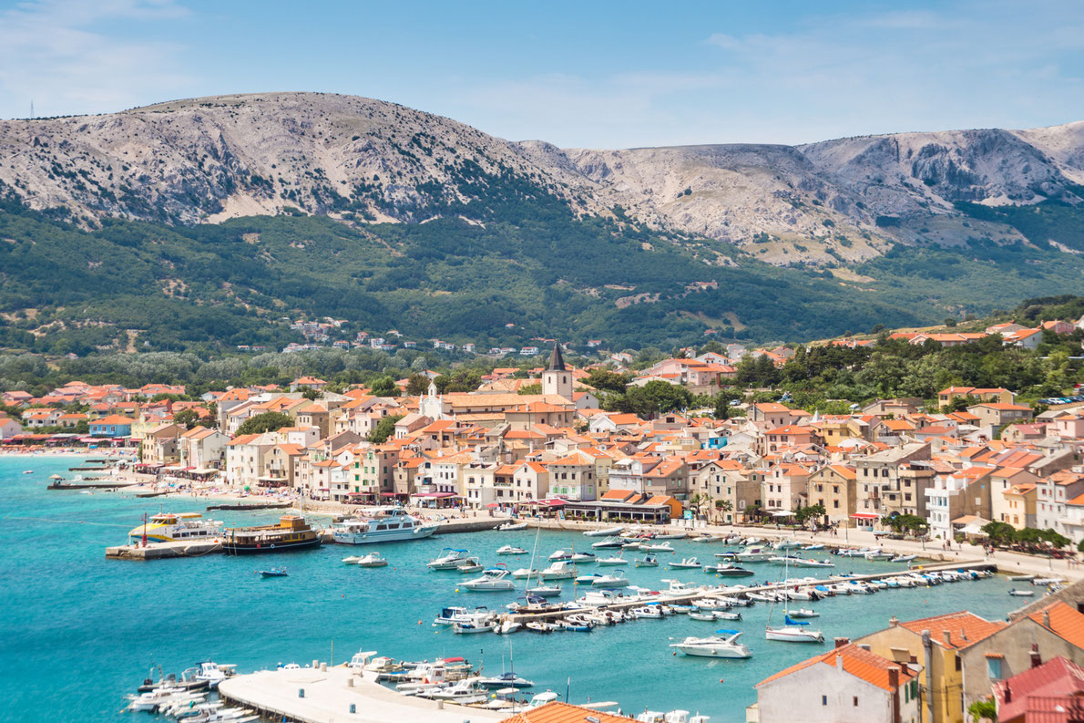 Panoramic view of Baska town, Krk, Croatia, Europe. Copyright Matej Kastelic