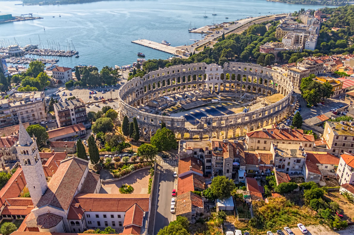 Roman time arena in Pula, detail, Croatia. UNESCO world heritage site.