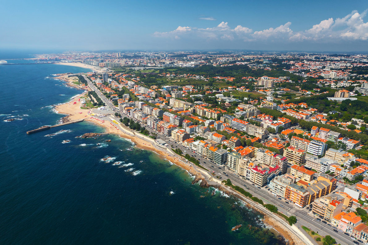 Aerial view of Foz do Douro area in Porto